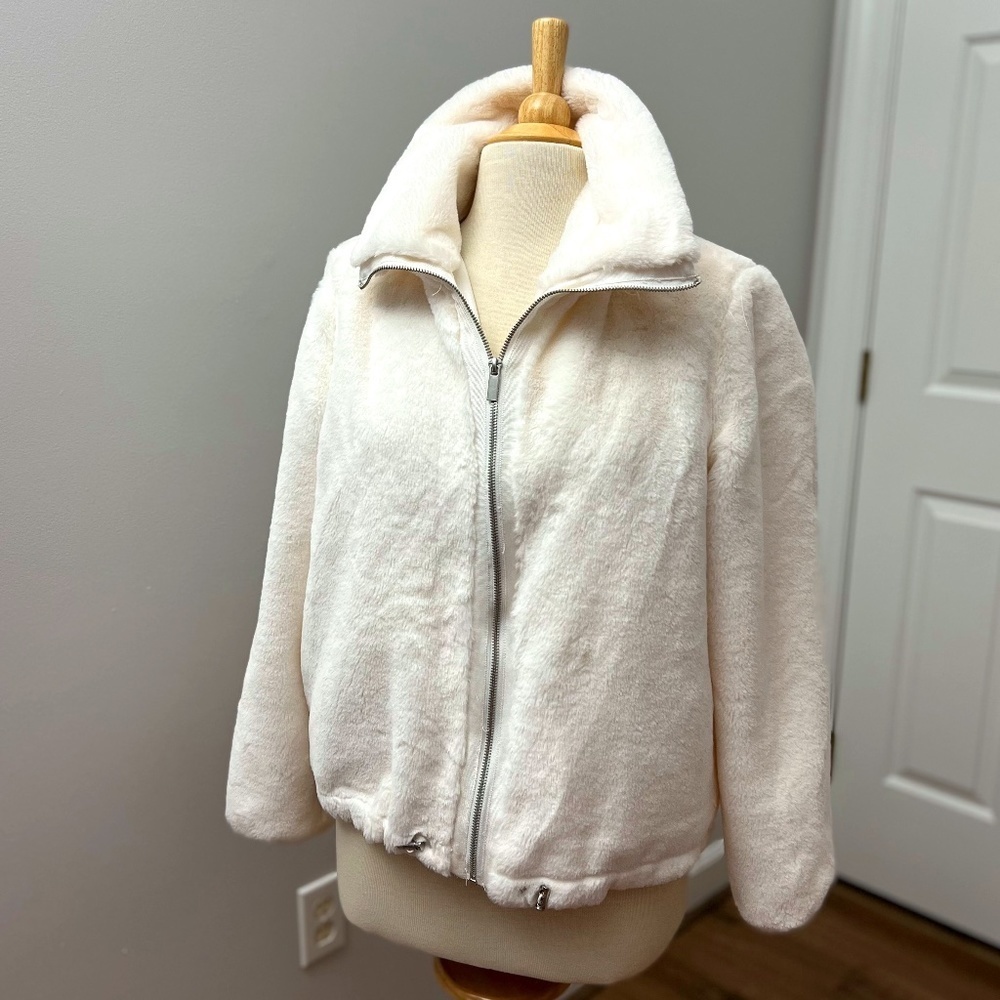 For the Republic White Faux Fur Jacket Sz. S